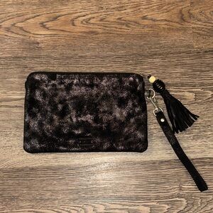TOMS Elegant Black Metallic leather Clutch/wristlet with Tassel (NWOT)